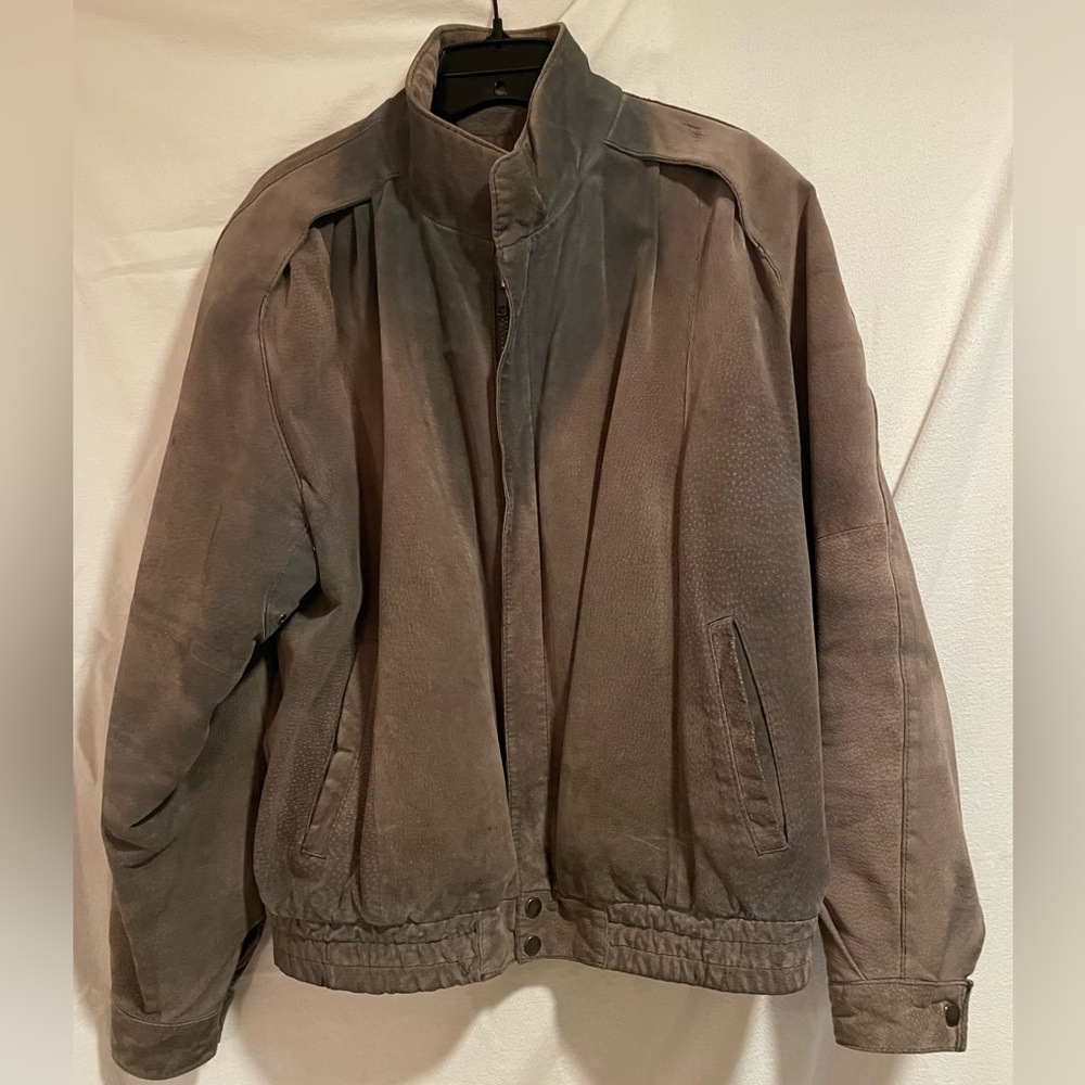 Men's Vintage Gray Suede Bomber Jacket